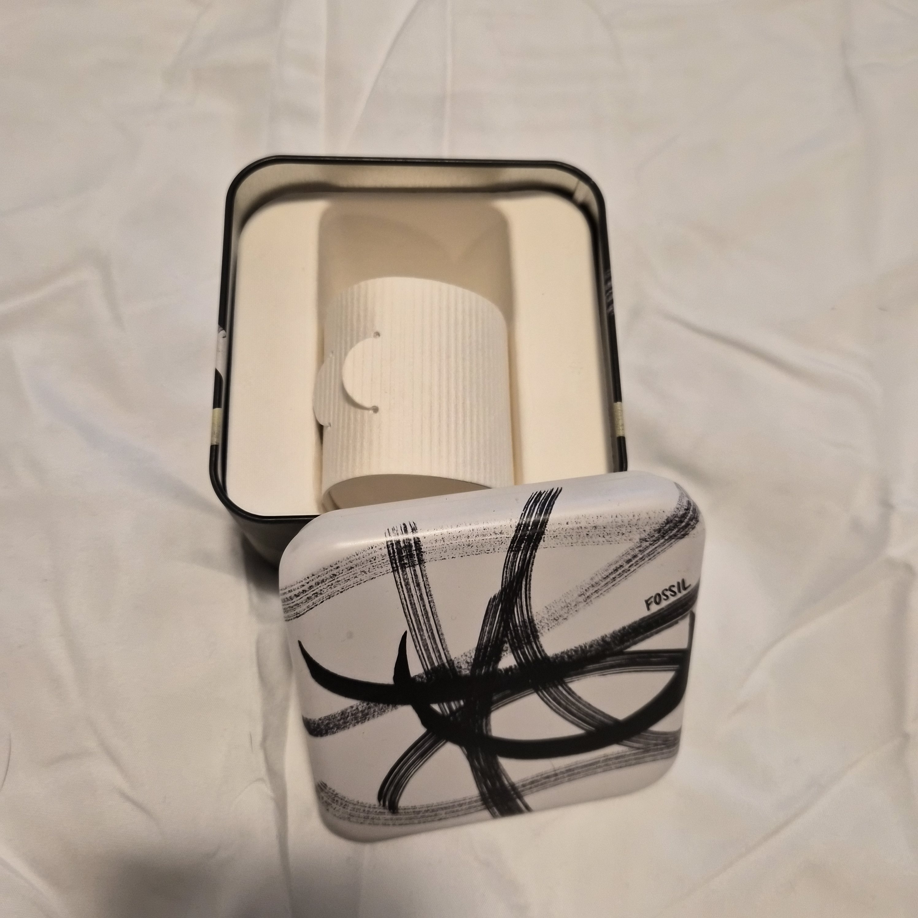 Fossil Black And White Metal Watch Box
